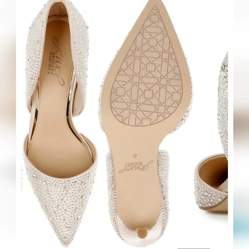 Jewel by Badgley Mischka Champagne Satin Rhinestone Stiletto D'Orsay Pump 8
